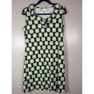 Lulu B Navy Lime Green Geometric Medallion Ruffle Neck Shift Dress Womens Medium